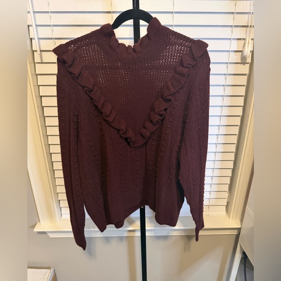 Eloquii Sweaters - BNWT- Eloquii - Plus size Burgundy Ruffle Sweater- Size 22/24W